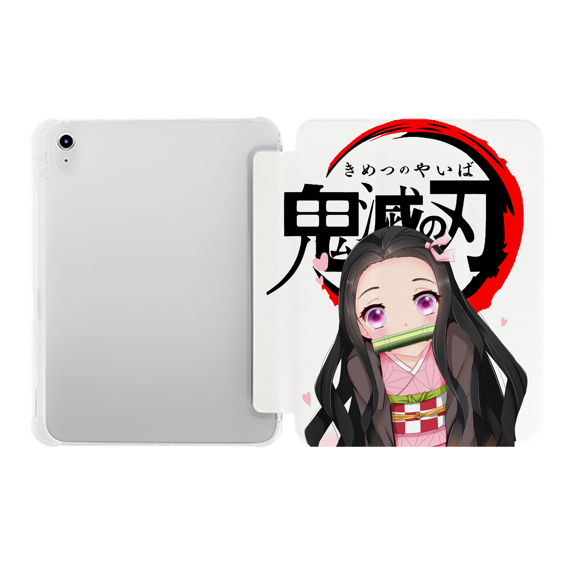 （画像用） 鬼滅の刃（きめつのやいば）竈門 禰󠄀豆子／かまど ねずこ Kamado Nezuko IPad ケース ペン収納付き 三つ折りスタンド PUレザー×シリコン 対応機種9.5/10.5/10.9インチ